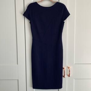 St John Navy Sheath Pencil cap Sleeve Wool Dress Sz 2